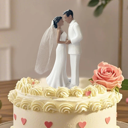 Elegant Bride &amp; Groom Wedding Cake Topper with Veil 4.3" - Anniversary, Bridal Shower, Engagement Party Decoration