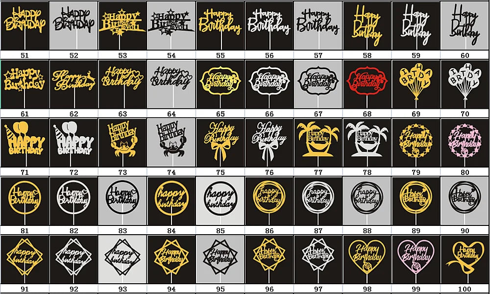 10 Pcs / Bag Gold Silver English Happy Birthday  Cake Toppers  Birthday Party Decorations   Baking DIY Accessories