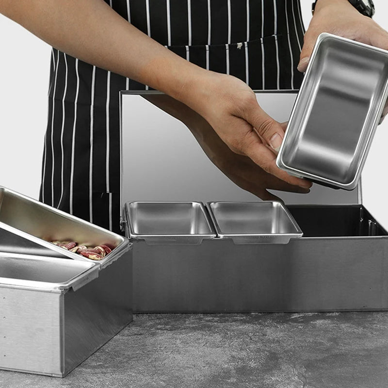 CQMF-Section Seasoning Box Stainless Steel Ingredients Box Cheese Sauce Salt Sugar Box Spice Jar Baking Tool