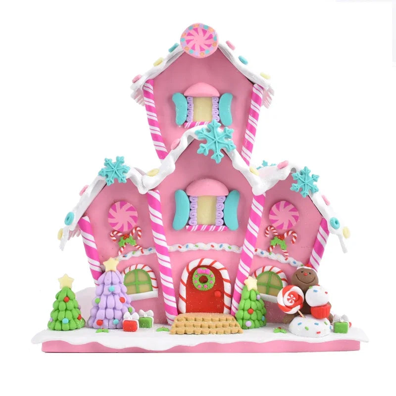 Christmas scene bread soil big candy house decoration pink cute glowing cake house birthday gift decoration supplies