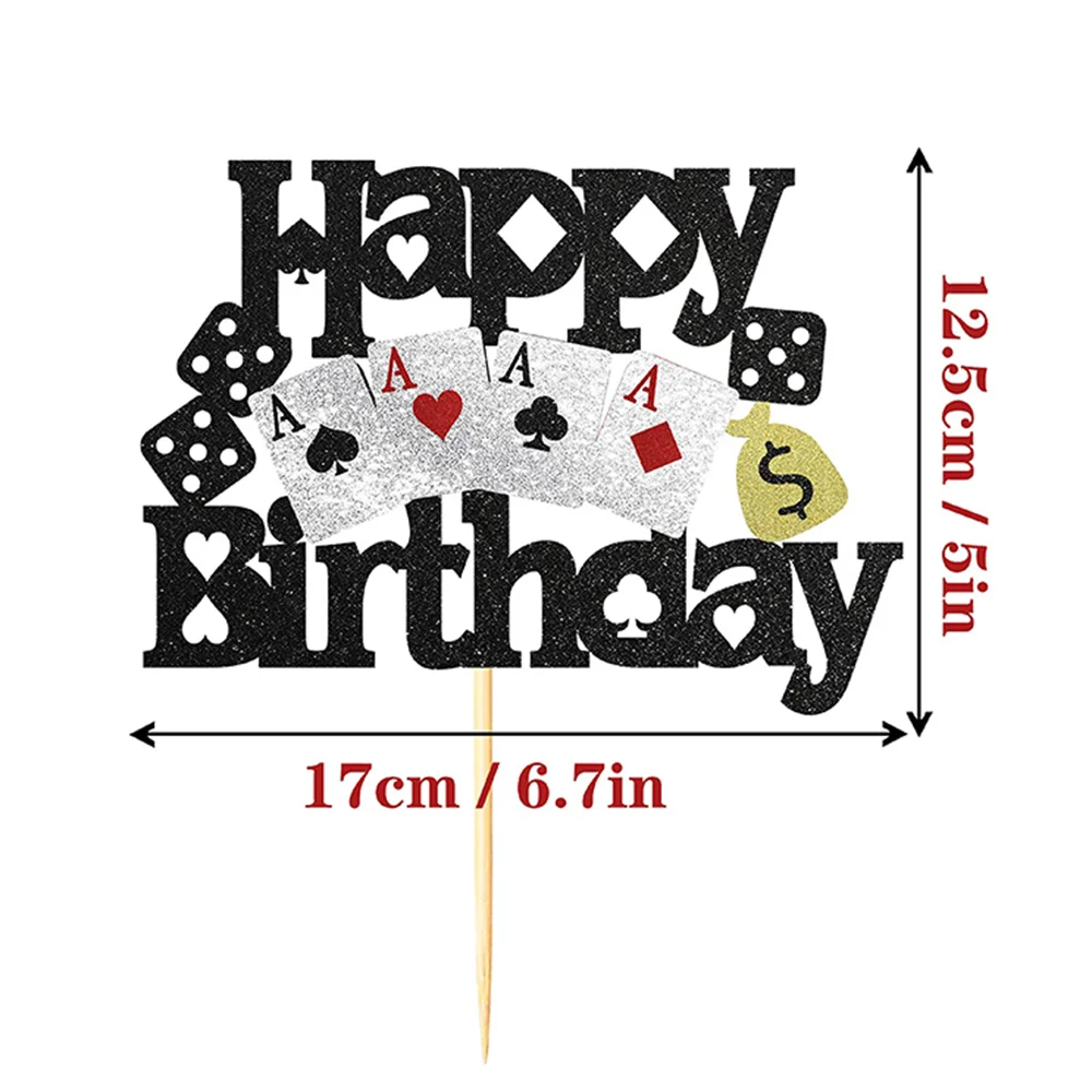 Casino Birthday Cake Topper Cupcake Decorations Poker Card Theme Party Supplies Vegas Night Decor