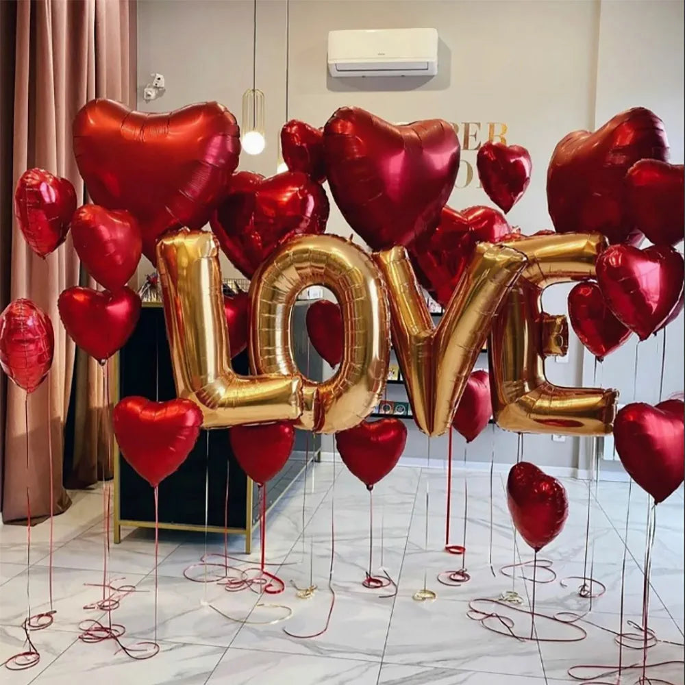 Letter Love Red Heart Bear Foil Balloons Happy Valentine’s Day Wedding Room Party Decorations Birthday Anniversary Helium Balls