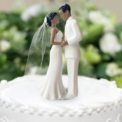 Elegant Bride &amp; Groom Wedding Cake Topper with Veil 4.3" - Anniversary, Bridal Shower, Engagement Party Decoration