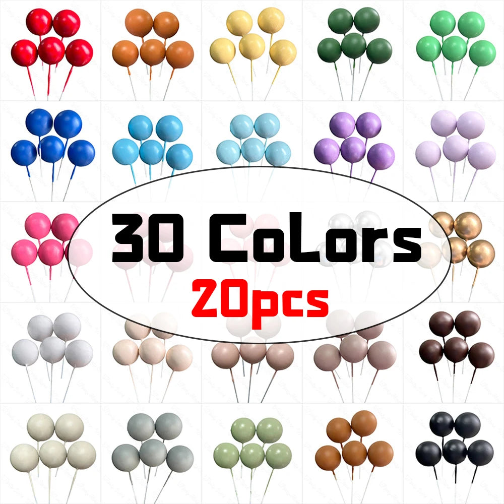 20pcs Metallic Ball Cake Toppers – Silver & Gold Decoration Set (2–4cm) for Birthday, Wedding & Christmas Cakes