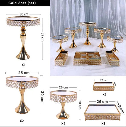 Hot sale party supplies gold aluminum alloy 8pcs set dessert stand wedding decoration supplies cake stand set