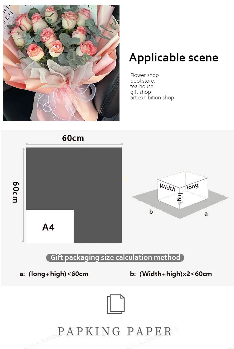 Korean Floral Wrapping Paper Set – 5 Sheets in 6 Colors with Gold/Silver Sparkle Accents
