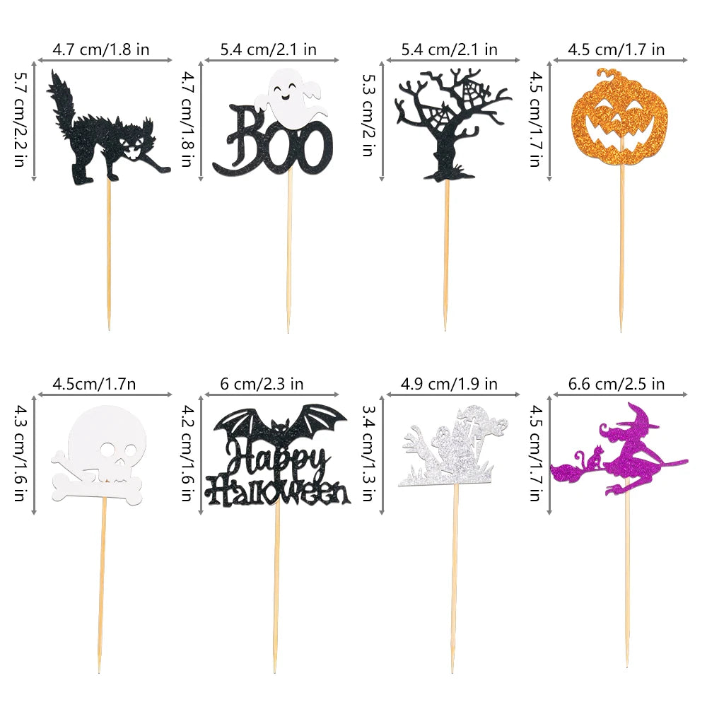Halloween Cupcake Toppers Glitter Ghost Pumpkin Cat Boo Witch cake Picks for Happy Halloween Theme birthday party Baking Decor