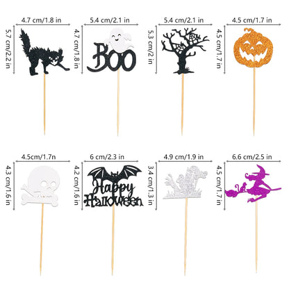 Halloween Cupcake Toppers Glitter Ghost Pumpkin Cat Boo Witch cake Picks for Happy Halloween Theme birthday party Baking Decor