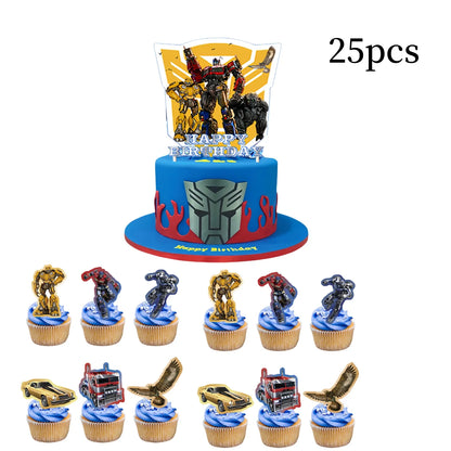Transformation Cake Topper Birthday Decor Bumblebee Cake Decor Flag Baby Shower Optimus Baking DIY Supplies Kid Boys Favors Gift