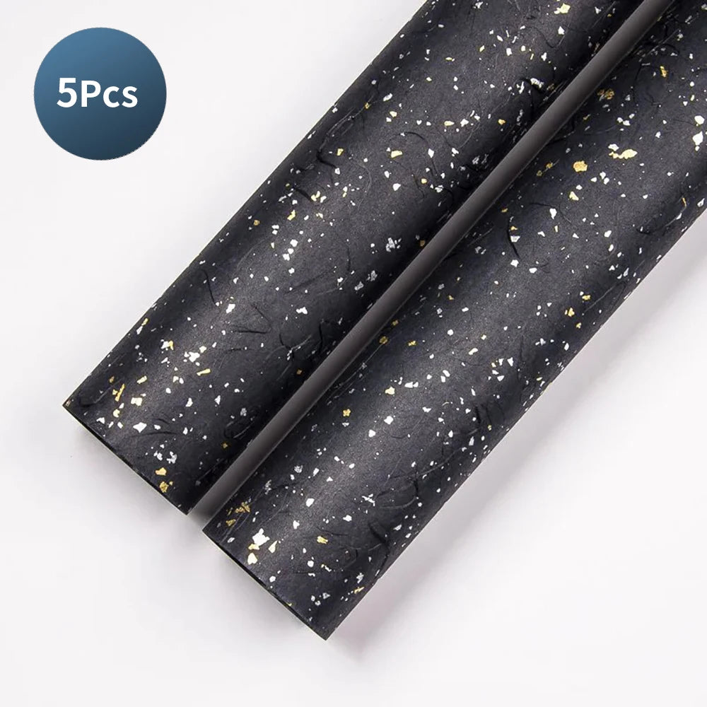 Korean Floral Wrapping Paper Set – 5 Sheets in 6 Colors with Gold/Silver Sparkle Accents