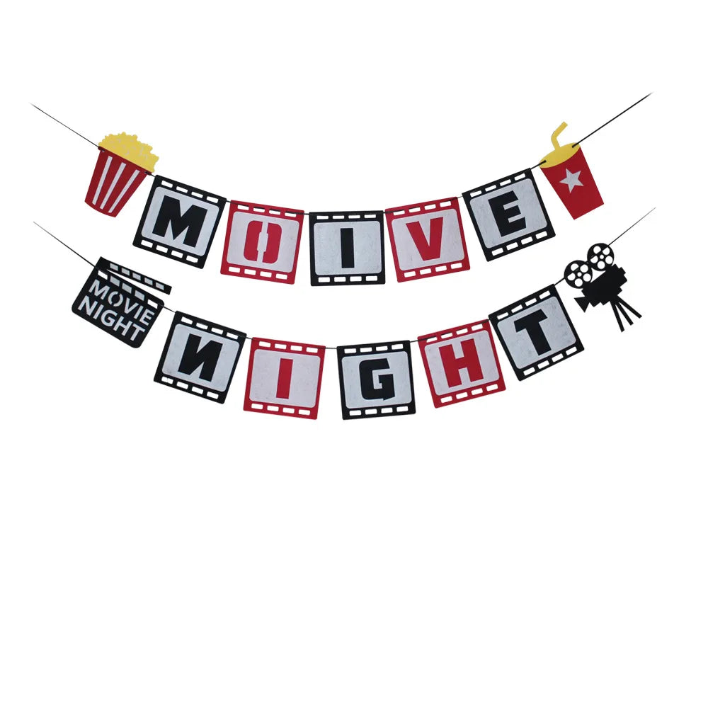 Movie Themed Party cake decor Cake topper banner Popcorn Cinema Ticket Lamplight Camera Movie Night Party Decoration cake topper