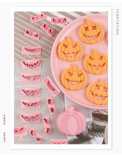 Halloween Cookie Mold Cartoon Pumpkin Head Baking Fondant Household 3D Stamp Hollow DIY Face Food Making Children Birthday Gifts