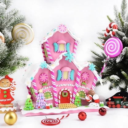 Christmas scene bread soil big candy house decoration pink cute glowing cake house birthday gift decoration supplies