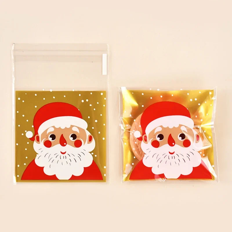 Christmas Candy Bag, Santa Claus/snowman/deer, Plastic Self-adhesive Self Sealing Bag, Suitable for Food Baking Products,100pcs