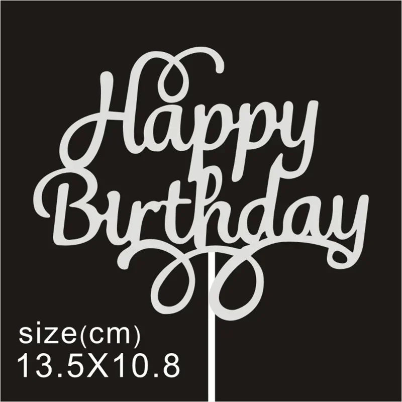 10 Pcs / Bag Gold Silver English Happy Birthday  Cake Toppers  Birthday Party Decorations   Baking DIY Accessories