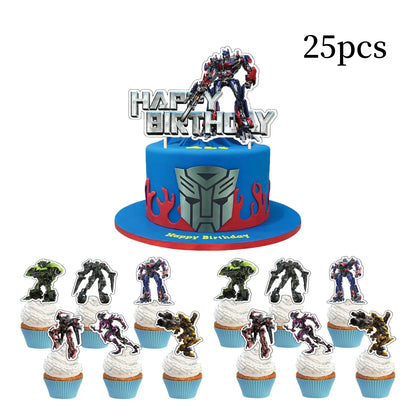 Transformation Cake Topper Birthday Decor Bumblebee Cake Decor Flag Baby Shower Optimus Baking DIY Supplies Kid Boys Favors Gift