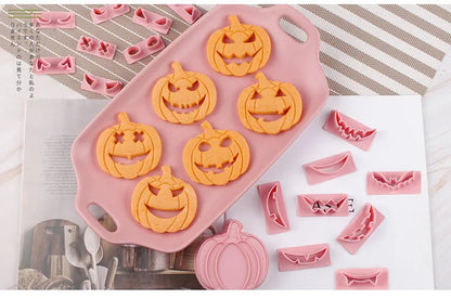 Halloween Cookie Mold Cartoon Pumpkin Head Baking Fondant Household 3D Stamp Hollow DIY Face Food Making Children Birthday Gifts
