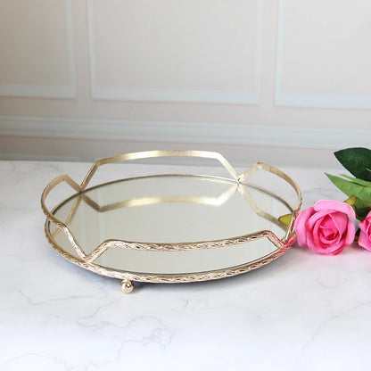 European-style Round Light Luxury Luxury Alloy Fruit Tray Tray Alloy Mirror Storage Tray High-end Cake Tray Household Supplies