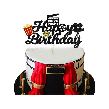 Movie Themed Party cake decor Cake topper banner Popcorn Cinema Ticket Lamplight Camera Movie Night Party Decoration cake topper