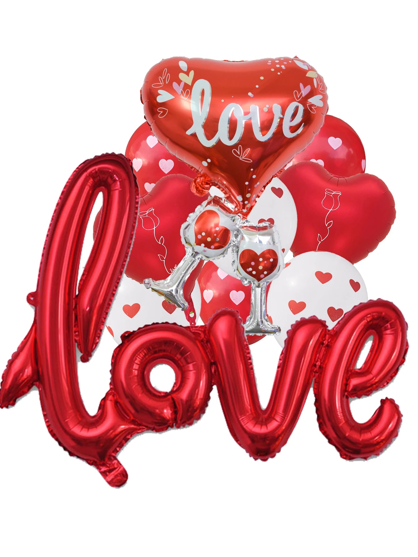 10pcs Red Connection Love Foil Balloons Set Heart Wine Glass Balloon Wedding Valentine&