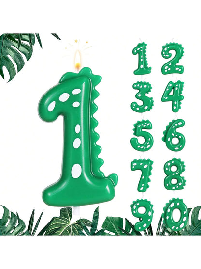 Dinosaur Birthday Candle,0-9 Green Number Candle for Dinosaur Theme Party Decoration, Number Candle for Cake Top