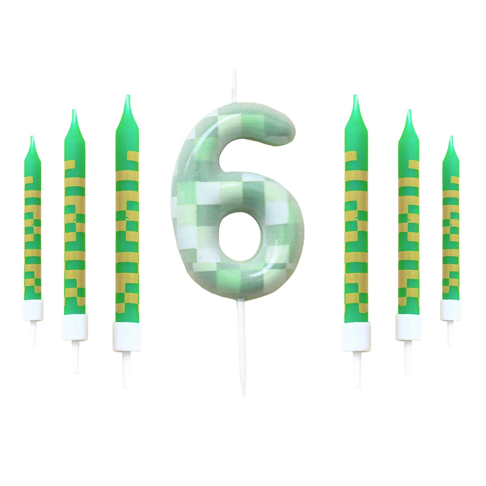 7 Pieces Digital Cake Candle Decoration Minecraft Theme Green, Wishing Candle Kids Birthday Party, Digital Cake Candle Decoratio