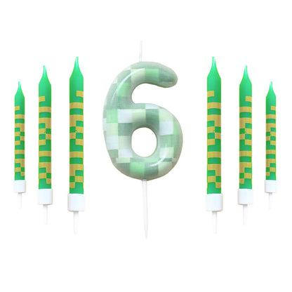 7 Pieces Digital Cake Candle Decoration Minecraft Theme Green, Wishing Candle Kids Birthday Party, Digital Cake Candle Decoratio