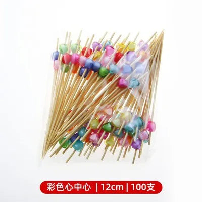 50/100Pcs/set Red Heart Fruit Sticks Disposable Bamboo Sticks Valentines Day Party Supplies Wedding Bridal Shower Birthday Decor