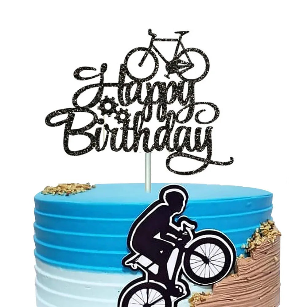 Bicycle Cake Topper Happy Birthday Partyy Supplies Banner Cake Cupcake Decorations for Kids Boy Girl Sport Themed Party Supplies