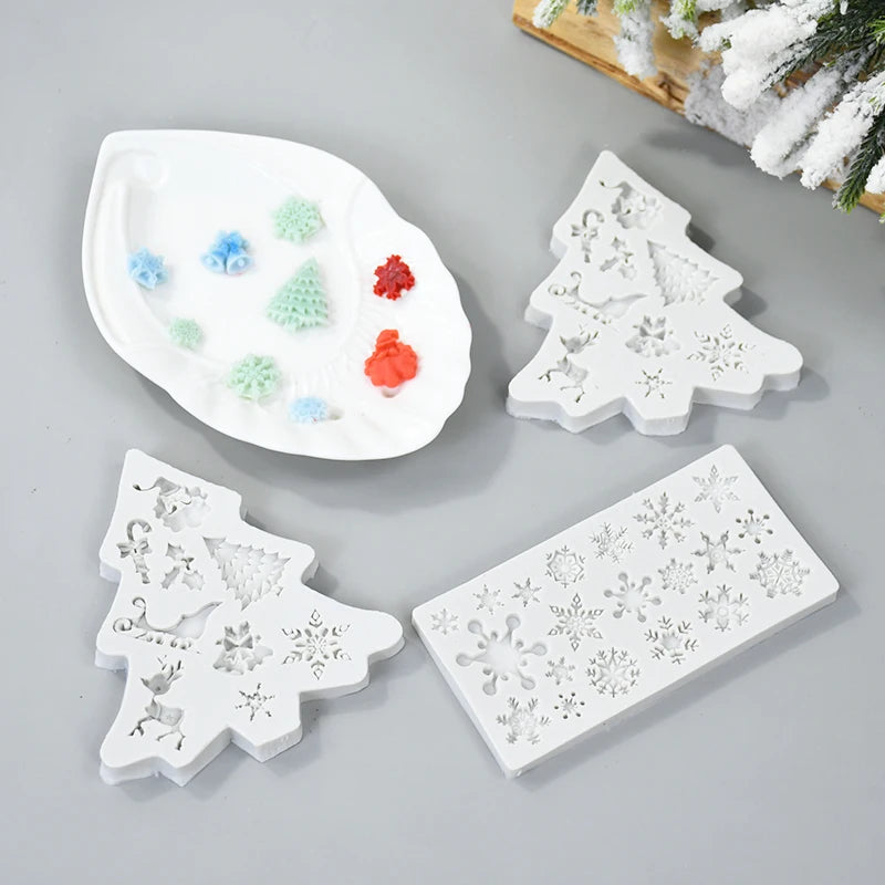 Chrsitmas Decor Silicone Molds Snowflake Xmas Tree Shape Cake Mold Baking Tool Candy Chocolate Biscuits Mould Ornament Supplies