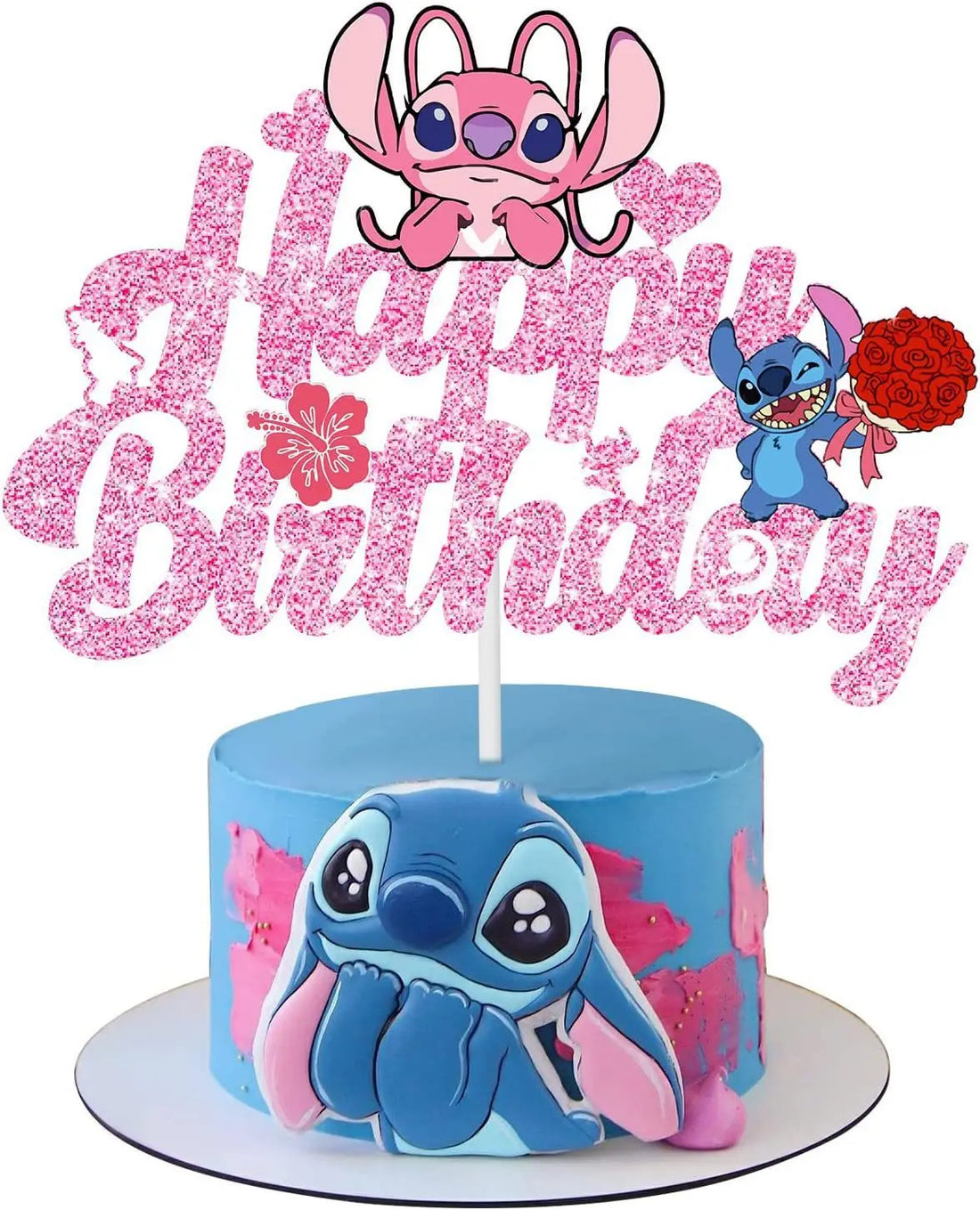 Disney Lilo&amp;Stitch Glitter Paper Cake Topper Hanppy Birthday Cake Decorations For Kild Birthday Baby Shower Party Decor Supplies