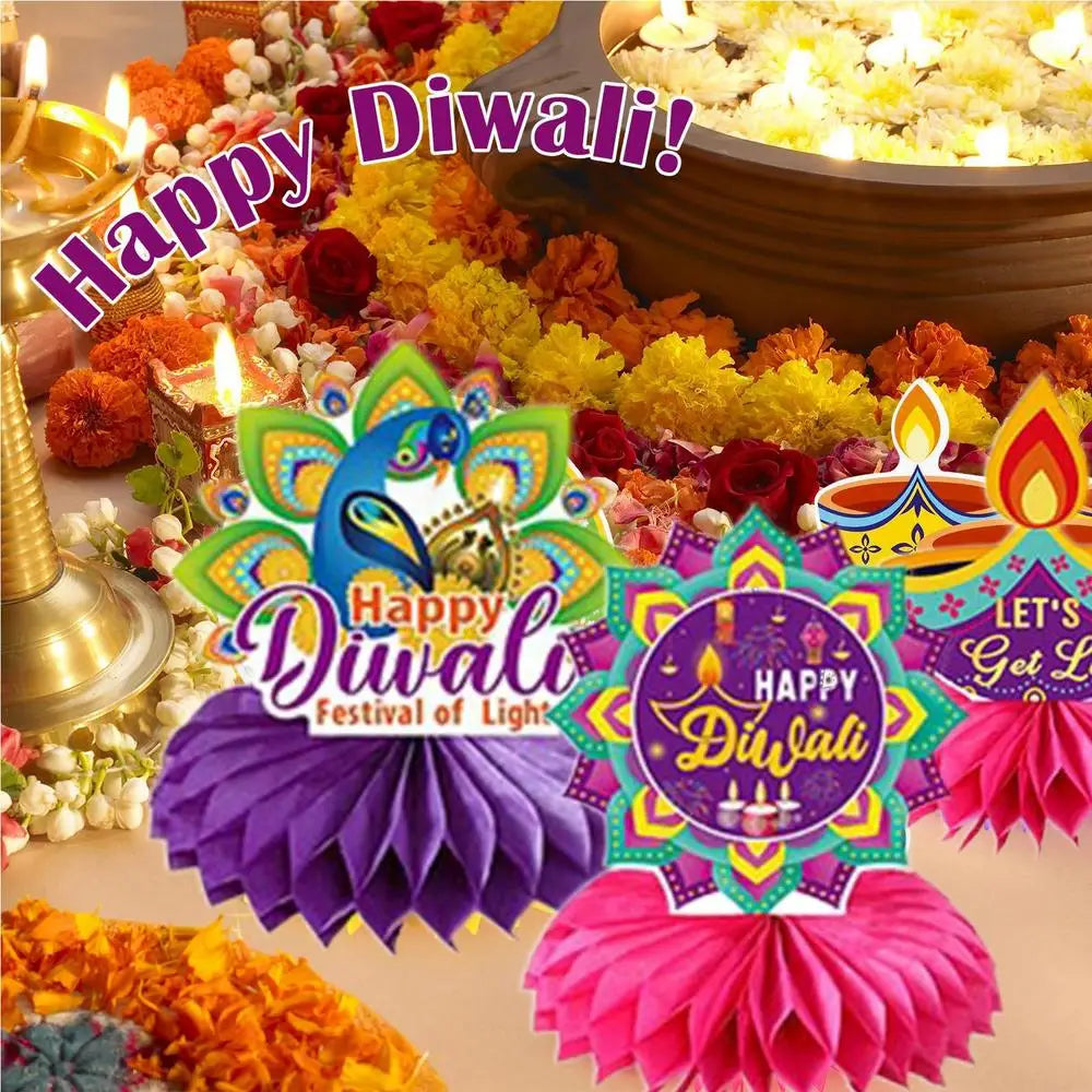 Cutout Decorations for Diwali 9X 3D Paper Crafts Table Topper Double Sided Festive Desktop Ornaments Lights Event Honeycombs for