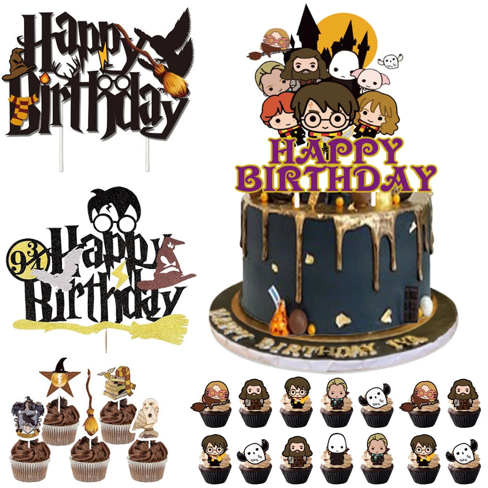 Magic Academy Theme Cake Decoration Cartoon Magician Paper Cupcake Topper for Kids Birthday Party Cake Decoration Supplies
