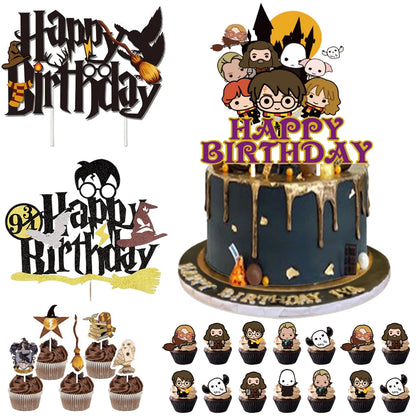Magic Academy Theme Cake Decoration Cartoon Magician Paper Cupcake Topper for Kids Birthday Party Cake Decoration Supplies