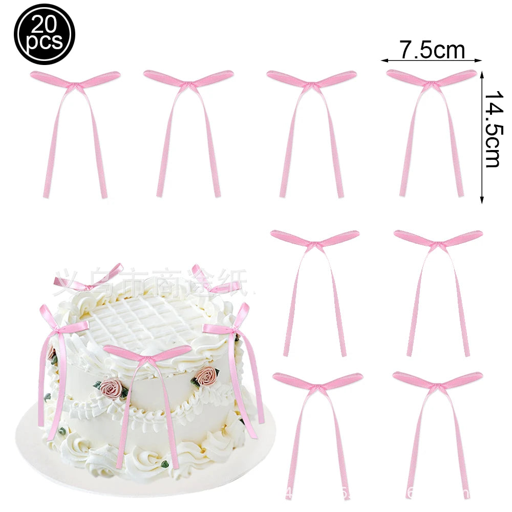 Pink Bow Cupcake Topper Pink Ballet Ribbon Bow Cake Decor Bow Themed Birthday Wedding Baby Shower Cake Topper Decor Supplies