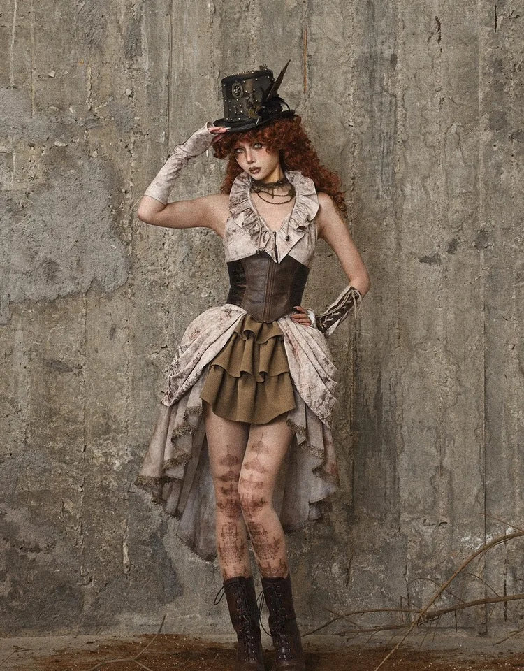 Blood Supply Original Gothic Autumn Ball Gown Dobby Asymmetric Skirt Lace Tie-dyed Multi Layers Mid Cake Skirt