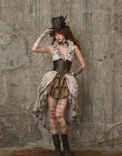 Blood Supply Original Gothic Autumn Ball Gown Dobby Asymmetric Skirt Lace Tie-dyed Multi Layers Mid Cake Skirt