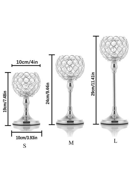 Gold Crystal Candle Holder – 1pc Tealight Candlestick Centerpiece in 3 Sizes