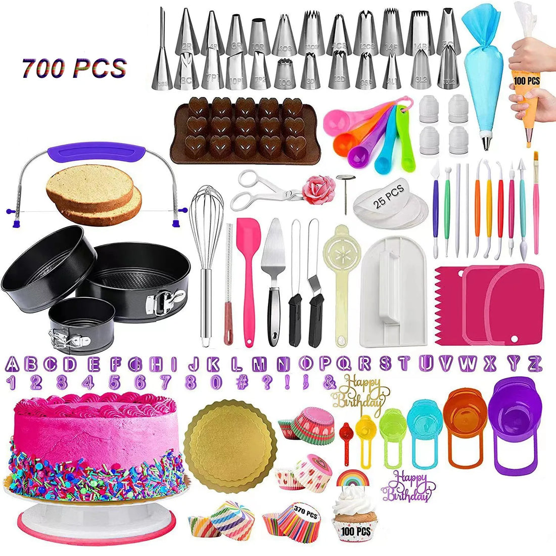 700PCs Cake Decorating Supplies Kit with Baking Supplies- Cake Decorating Tools with Springform Pans Cake Leveler Turntable Ect.