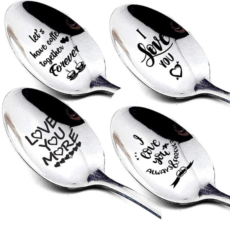 Valentines Day Gift Stainless Steel Milk Coffee Spoons Love Letter Wedding Souvenirs Anniversary Gift for Girlfriend Boyfriend