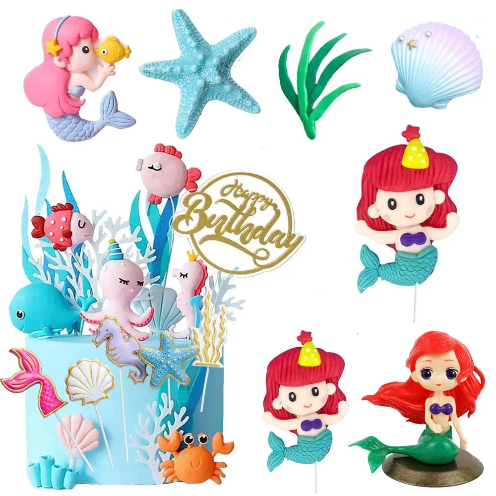 Mermaid Birthday Cake Decoration Toppers Ocean Cake Decor Baby Shower Whale Cake Topper Wedding Kid Birthday Party Cake Supplies