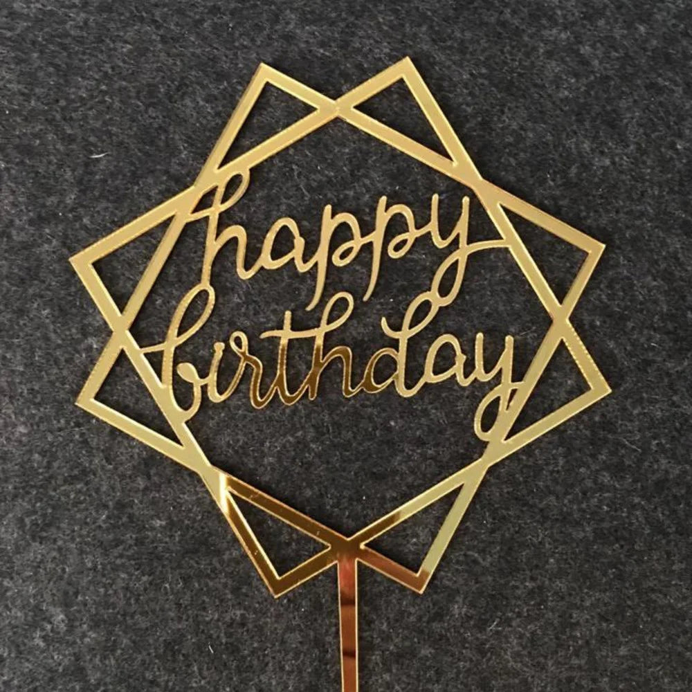 Happy Birthday Mirror Gold Acrylic Cake Topper Birthday Party Cake Decoration Cake Decoration Supplies Wholesale
