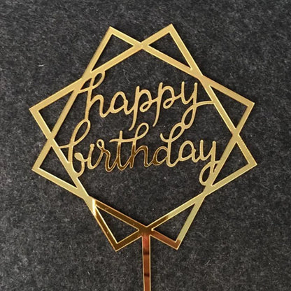 Happy Birthday Mirror Gold Acrylic Cake Topper Birthday Party Cake Decoration Cake Decoration Supplies Wholesale