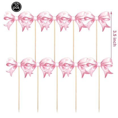 Pink Bow Cupcake Topper Pink Ballet Ribbon Bow Cake Decor Bow Themed Birthday Wedding Baby Shower Cake Topper Decor Supplies