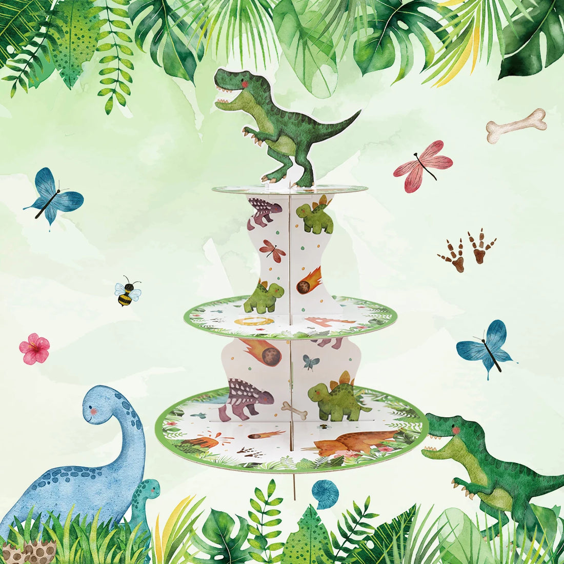 Cartoon Dinosaur Cake Stand 1st Birthday Party Decorations for Kids Boys Roar Dinosaur Theme Baby Shower Dino Party Supplies