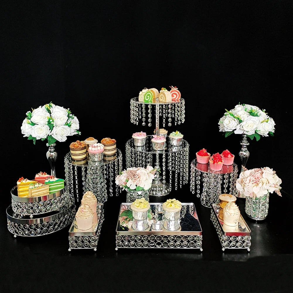 3pcs-9pcs/lot Metal Cake Display Stand Acrylic Plate Crystal Metal Cake Pedestal, Snack Tray, Baking Party Supplies Centerpiece
