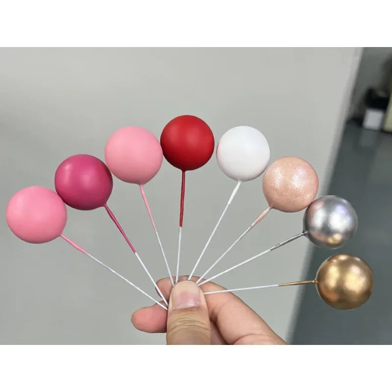 20Pcs Cake Topper Gold Silver Ball Happy Birthday Cake Topper DIY Cupcake Flag Wedding Christmas Ball Decor Birthday Decoration