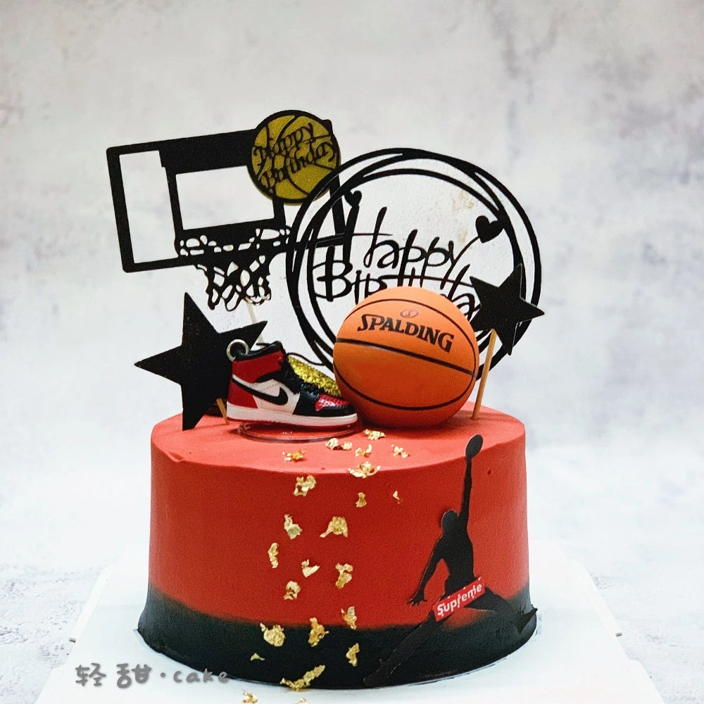 Aomily 6 cm Toy Food Grade Silicone Basketball Football Cake Topper Birthday Party Cake Decoration for Kids Party Decorating