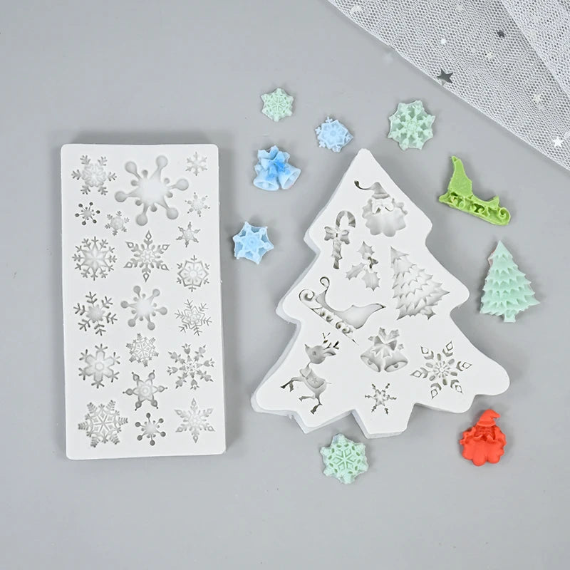 Chrsitmas Decor Silicone Mold Snowflake Xmas Tree Shape Baking Tool Cake Mold Candy Chocolate Biscuits Mould Decoration Supplies