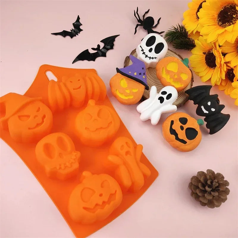 Halloween Chocolate Candy Mold 3D Pumpkin Bat Skull Jelly Biscuit Cake Mould Baking Tool Cookie Cutter Reusable DIY Model Party